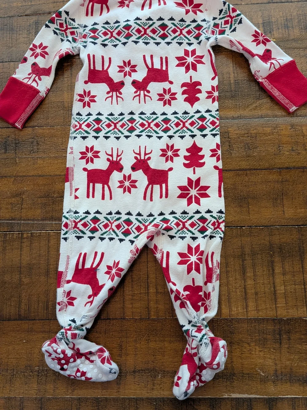Hanna Andersson Red & White Reindeer Snowflake Footed One-Piece PJ 0-3m Organic
